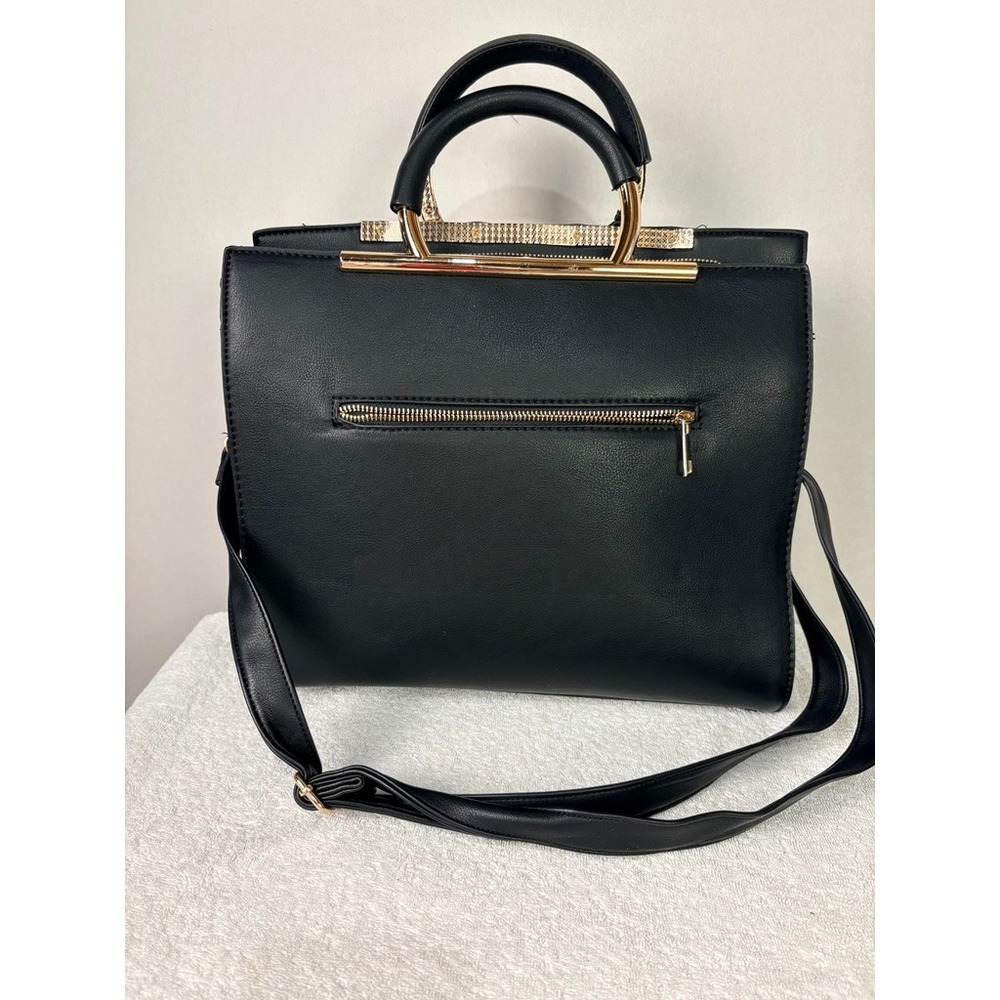 Under One Sky Black Floral Satchel Handbag Crossbody Bag Gold Hardware NEW
